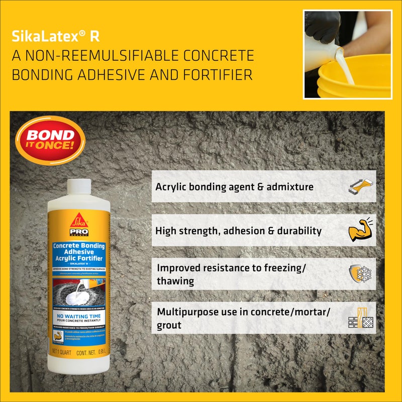 SIKA SikaLatex R Concrete Adhesive Glue - Acrylic Admix for Enhanced Bonding in Portland Cement Mortar & Concrete - Freezing/Thaw Resistant - 1 Quart - Image 3